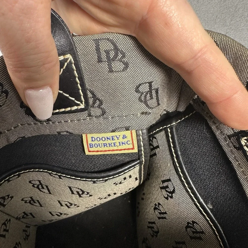 Dooney & Bourke Monogram Canvas Tassel Tote Bag Y2K Brown Black Shoulder Purse